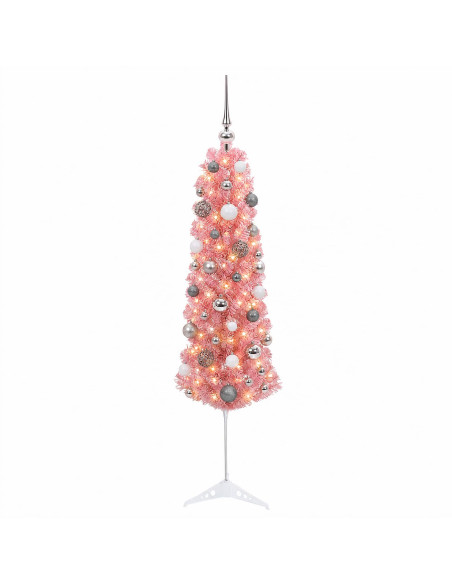 Albero di Natale artificiale slim con palline 120 cm 150 LED