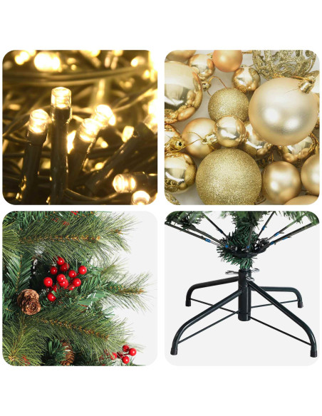 Albero di Natale artificiale con palline 210 cm 300 LED