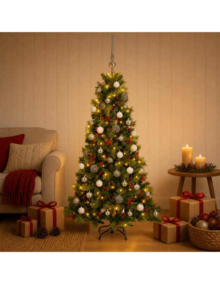 Albero di Natale artificiale con palline 120 cm 150 LED