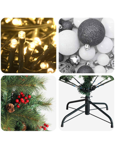 Albero di Natale artificiale con palline 180 cm 300 LED