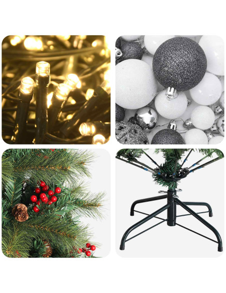 Albero di Natale artificiale con palline 180 cm 300 LED