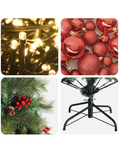 Albero di Natale artificiale con palline 210 cm 300 LED