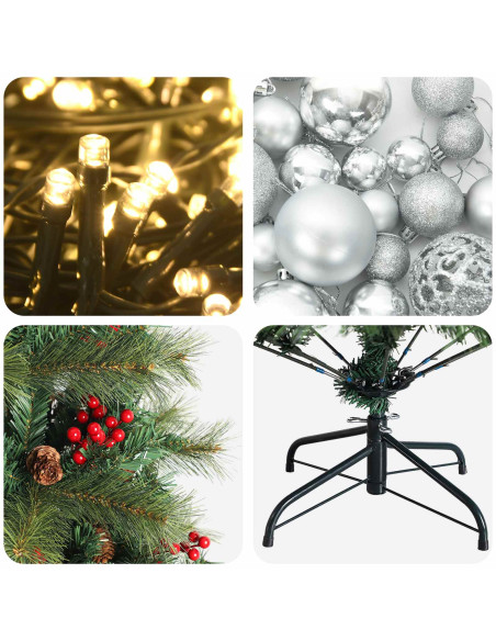 Albero di Natale artificiale con palline 180 cm 300 LED