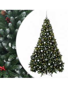 Albero di Natale artificiale verde con palline 210 cm 300 LED