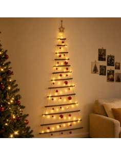 Albero di Natale appeso con palle 180 cm 100 LED Bianco caldo