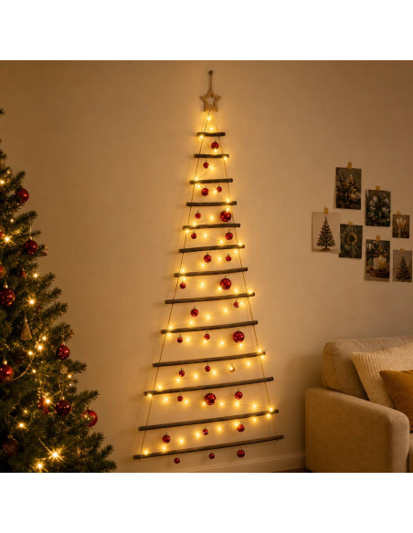 Albero di Natale appeso con palle 180 cm 100 LED Bianco caldo