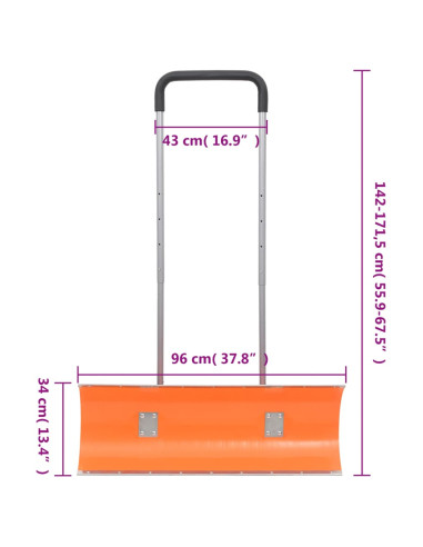 Pala da Neve con Manico Allungabile Arancione 96cm Lama Acciaio