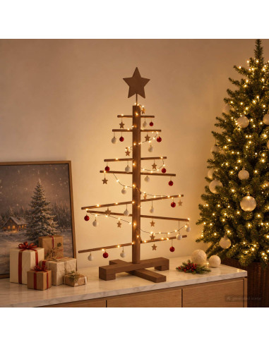 Albero di Natale in legno 75 cm Bambù e legno di pino massello