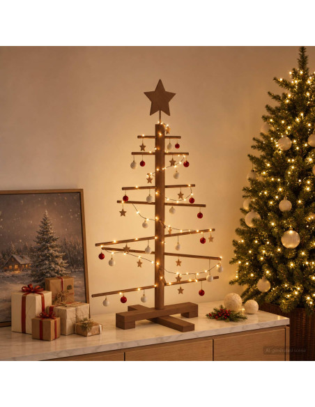 Albero di Natale in legno 75 cm Bambù e legno di pino massello