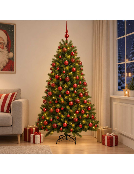 Albero di Natale Artificiale con Palline 210 cm 300 LED