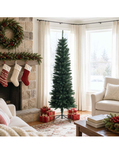 Artificial Slim Christmas Tree 180 cm PE e PVC Verde