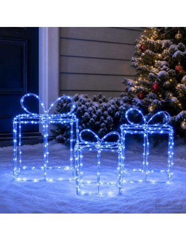 Scatole regalo di Natale luminose LOVIISA 3 pz 360 LED Blu