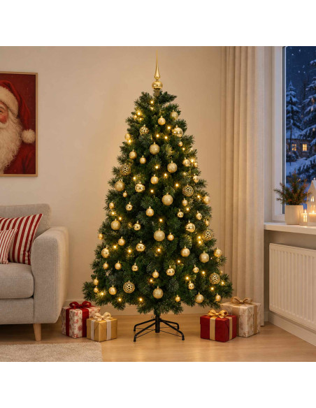 Albero di Natale artificiale con palline 210 cm 300 LED