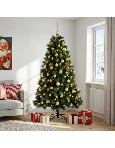 Albero di Natale artificiale con palline 210 cm 300 LED