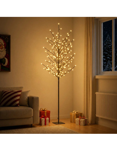 Albero di Natale con palline LED Nero 180 cm Acciaio 220 LED