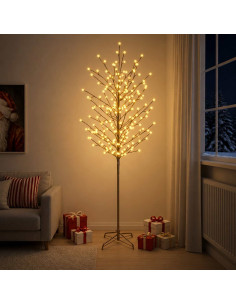 Albero di Natale con palline LED Nero 240 cm Acciaio 280 LED