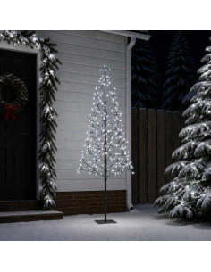 Albero di Natale con luci LED Nero 180 cm Acciaio 196 LED