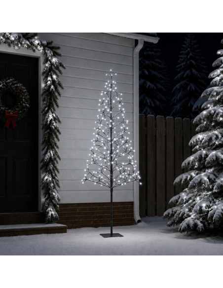 Albero di Natale con luci LED Nero 180 cm Acciaio 196 LED