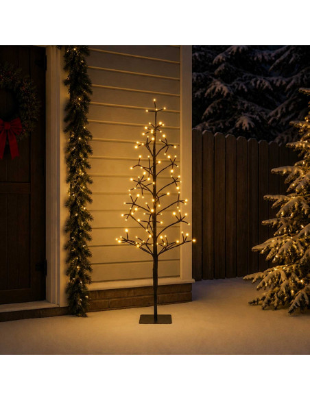 Albero di Natale con luci LED Nero 18 x 18 x 120 cm Acciaio