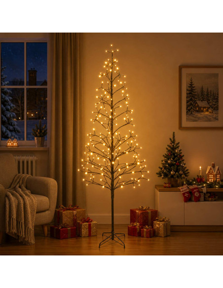 Albero di Natale con luci LED Nero 47 x 210 cm Acciaio 228 LED