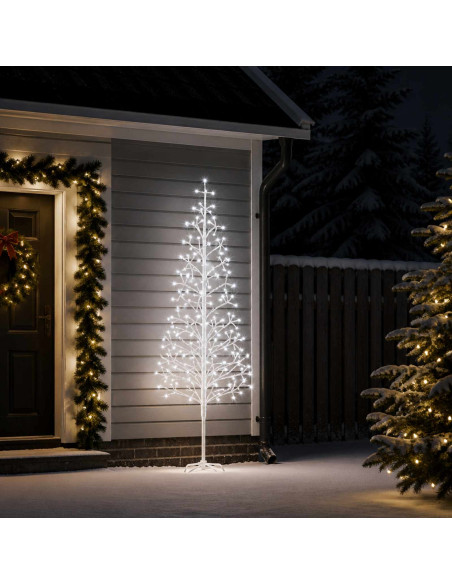 Albero di Natale con luci LED Bianco 47 x 210 cm Acciaio
