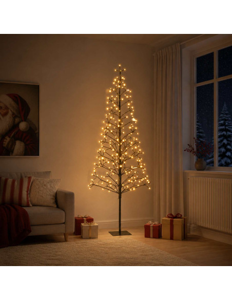 Albero di Natale con luci LED Nero 20 x 20 x 180 cm Acciaio
