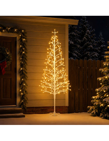 Albero di Natale con luci LED Bianco 210 cm Acciaio 228 LED