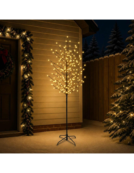 Albero di Natale con palline LED Nero 240 cm Acciaio 280 LED