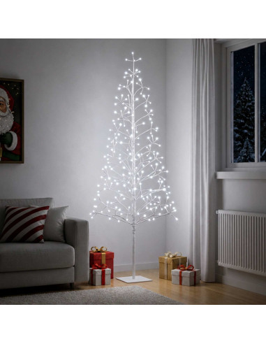 Albero di Natale con luci LED Bianco 180 cm Acciaio 196 LED