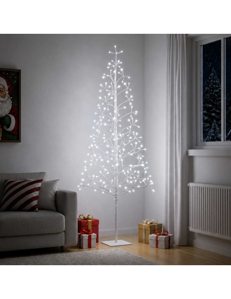 Albero di Natale con luci LED Bianco 180 cm Acciaio 196 LED