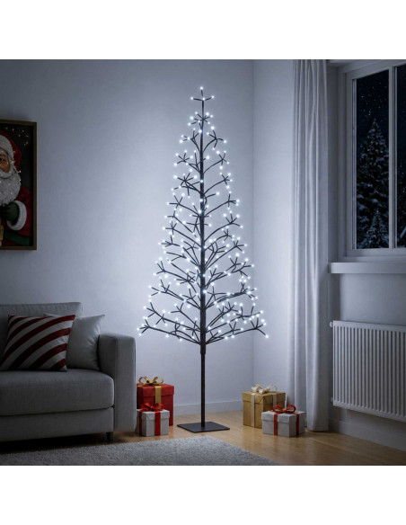 Albero di Natale con luci LED Nero 180 cm Acciaio 196 LED
