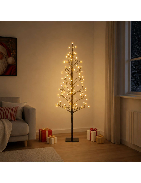 Albero di Natale con luci LED Nero 18 x 18 x 120 cm Acciaio