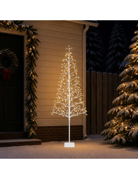 Albero di Natale con luci LED Bianco 20 x 20 x 180 cm Acciaio
