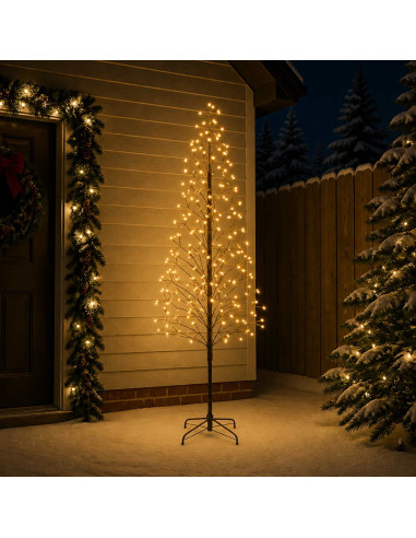Albero di Natale con luci LED Nero 47 x 210 cm Acciaio 228 LED