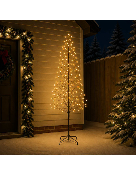 Albero di Natale con luci LED Nero 47 x 210 cm Acciaio 228 LED