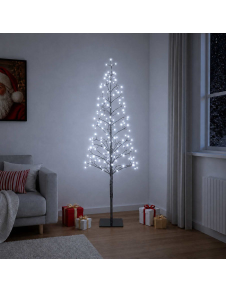 Albero di Natale con luci LED Nero 18 x 18 x 150 cm Acciaio