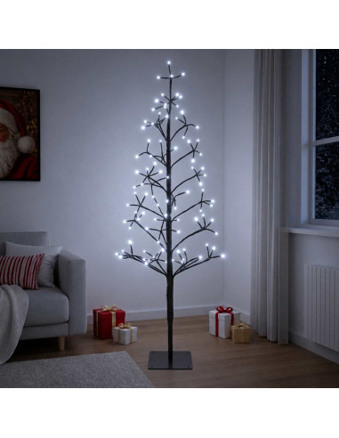 Albero di Natale con luci LED Nero 18 x 18 x 120 cm Acciaio