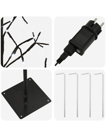 Albero di Natale con luci LED Nero 18 x 18 x 120 cm Acciaio