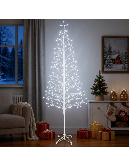 Albero di Natale con luci LED Bianco 47 x 210 cm Acciaio