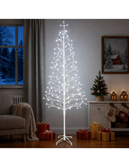 Albero di Natale con luci LED Bianco 47 x 240 cm Acciaio