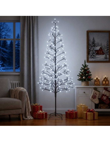 Albero di Natale con luci LED Nero 47 x 210 cm Acciaio 228 LED