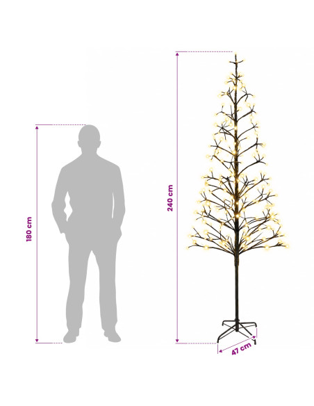 Albero di Natale con luci LED Nero 240 cm Acciaio 268 LED