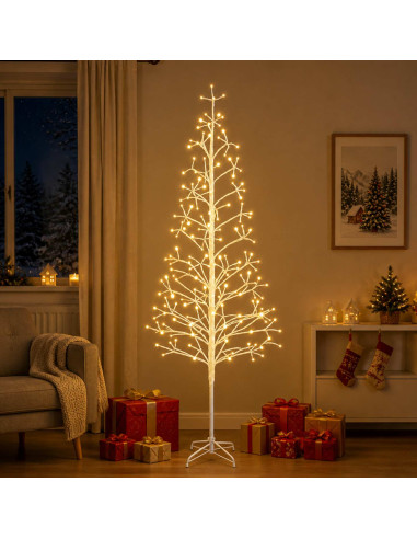Albero di Natale con luci LED Bianco 210 cm Acciaio 228 LED