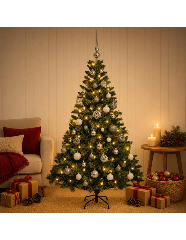 Albero di Natale Artificiale con Palline 150 cm 150 LED