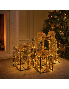 Scatola regalo di Natale illuminata 3 pz 150 LED Bianco caldo