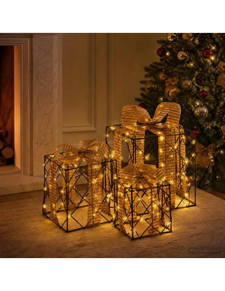 Scatola regalo di Natale illuminata 3 pz 150 LED Bianco caldo