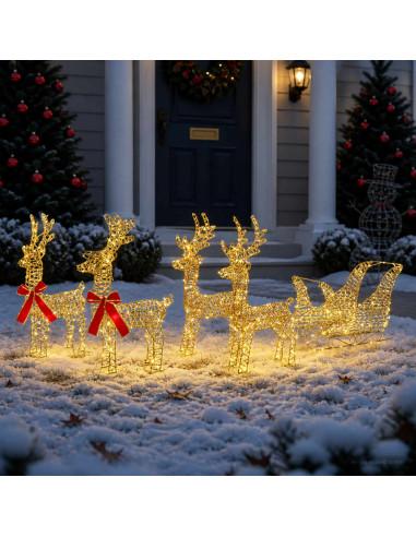 Renna di Natale con slitta 5 pz 240 LED Bianco caldo