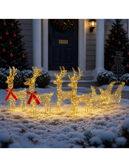 Renna di Natale con slitta 5 pz 240 LED Bianco caldo