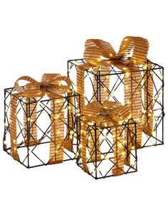 Scatola regalo di Natale illuminata 3 pz 150 LED Bianco caldo 2