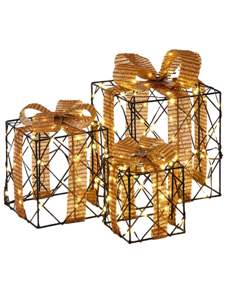 Scatola regalo di Natale illuminata 3 pz 150 LED Bianco caldo
